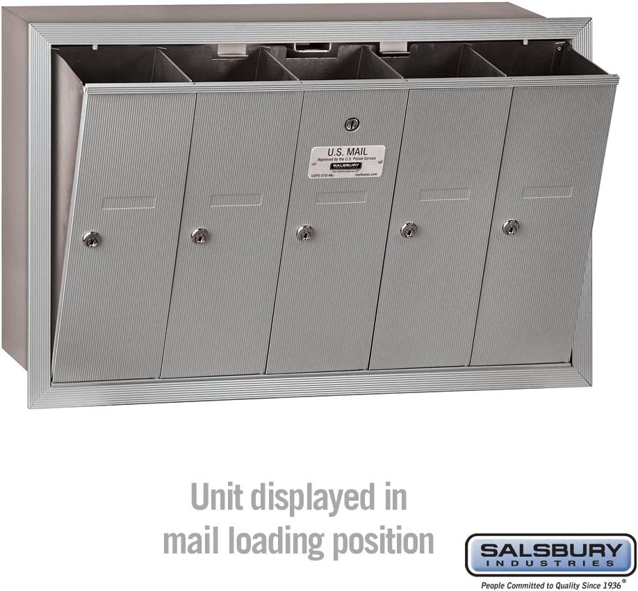 Salsbury Industries 3505ARU Recessed Mounted Vertical Mailbox with 5 Doors and USPS Access, Aluminum