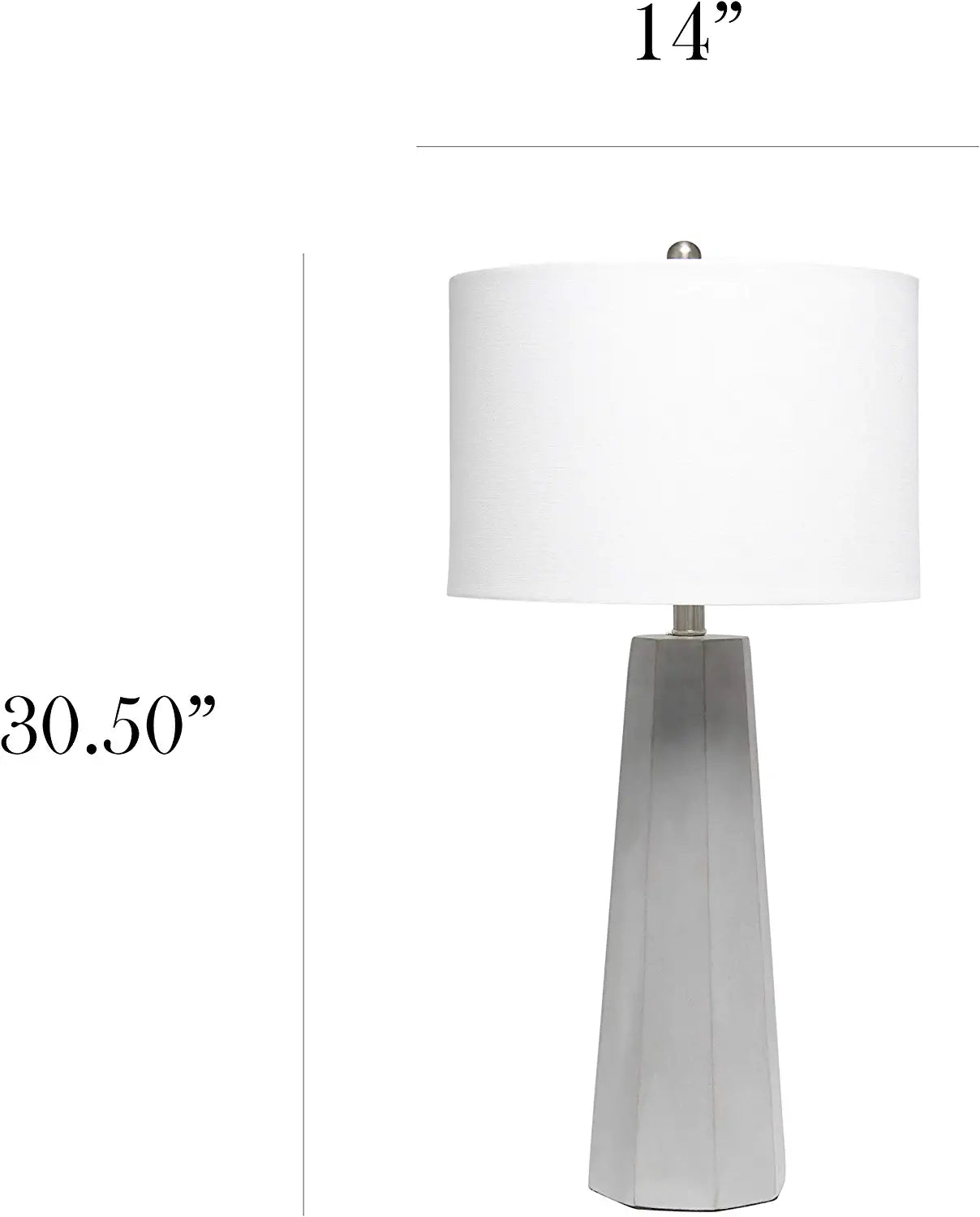 Elegant Designs LT3324-WHT Concrete Fabric Shade Table Lamp, White