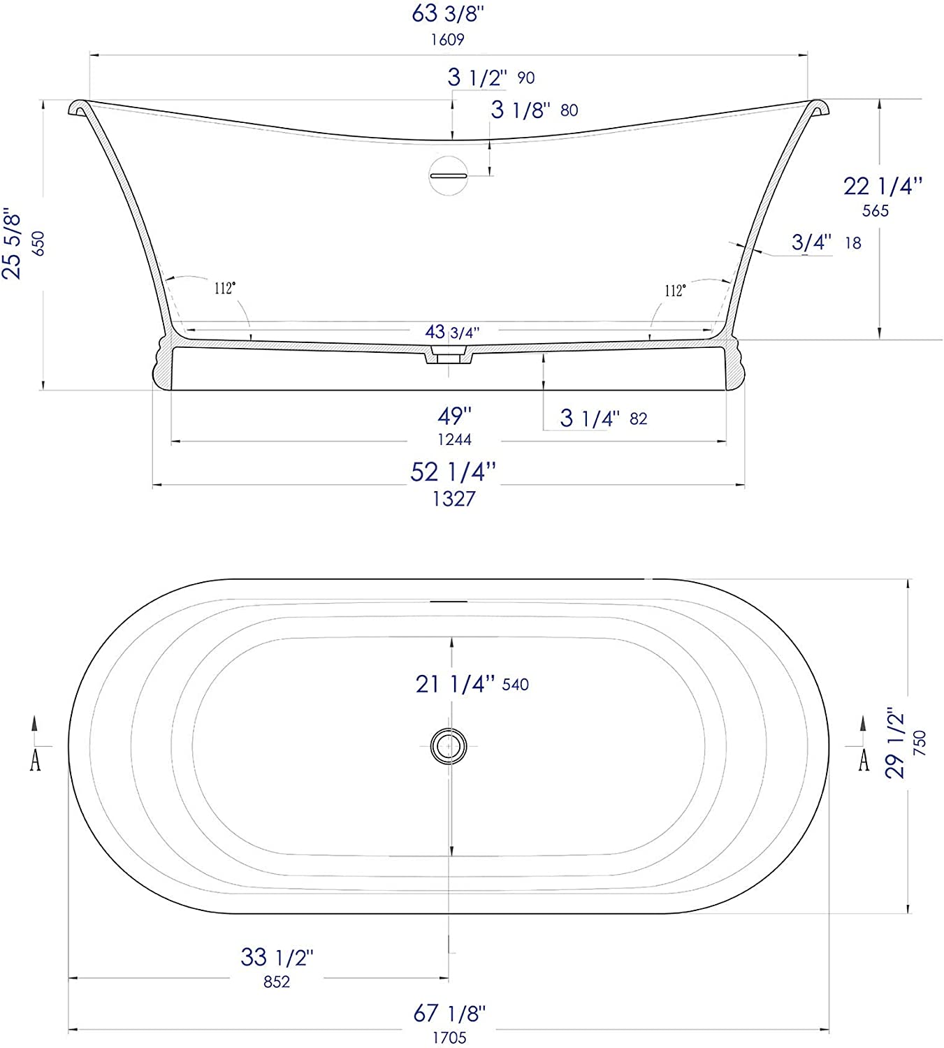 ALFI brand AB9950 Tub, White Matte