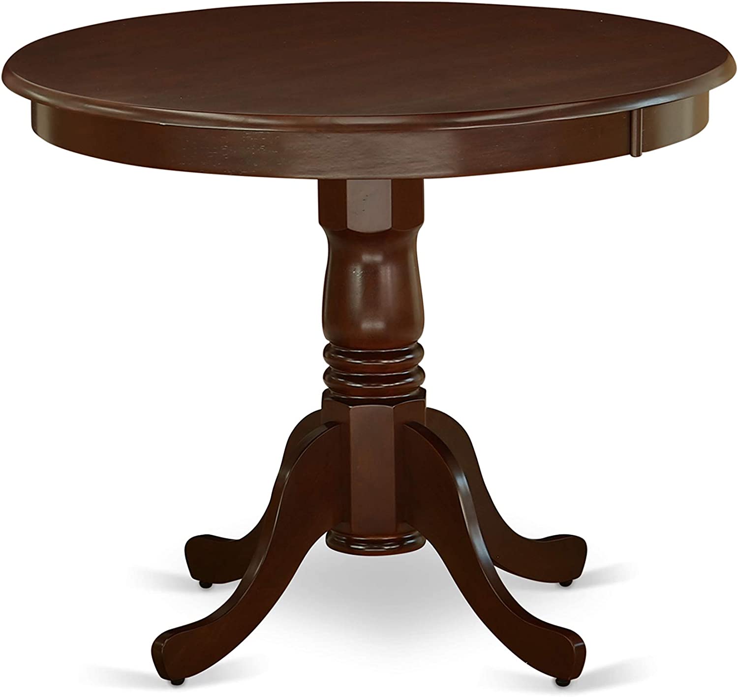 East West Furniture 3Pc Rounded 36 Inch Dinner Table And Two Wood Seat Dining Chairs, Mahogany
