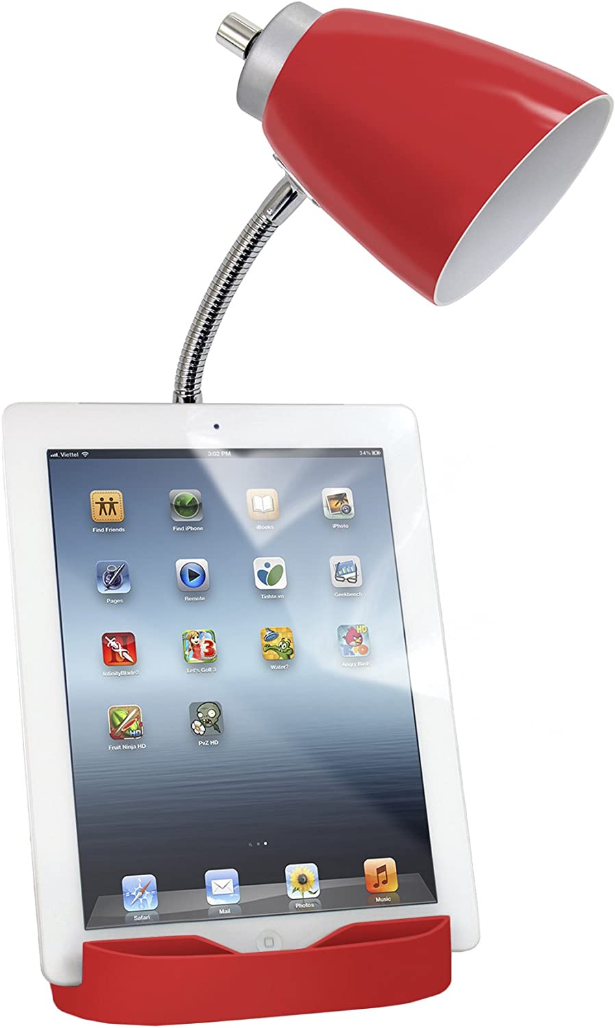 Limelights LD1057-RED iPad Tablet Stand Book, Red Gooseneck Organizer Desk Lamp with Holder and Charging Outlet