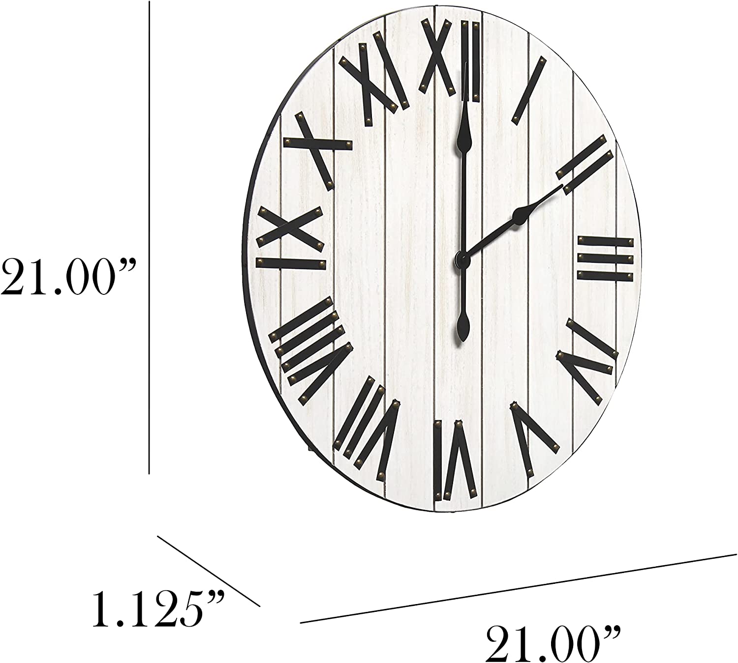 Elegant Designs HG2004-WWH Handsome Rustic Farmhouse Roman Numerals 21" Wood Wall Clock, White Wash