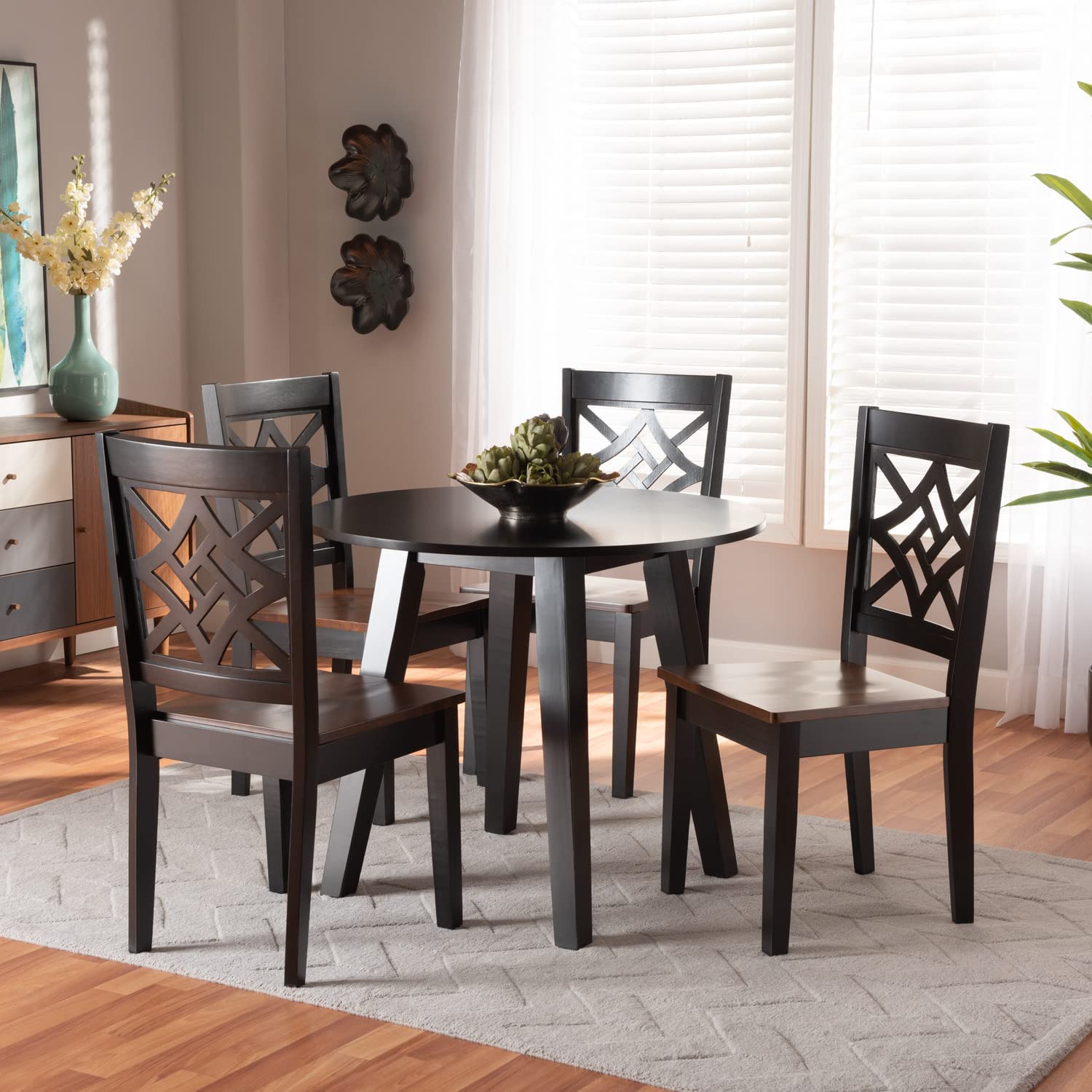 Baxton Studio Rava Modern and Contemporary Two-Tone Dark Brown and Walnut Brown Finished Wood 5-Piece Dining Set