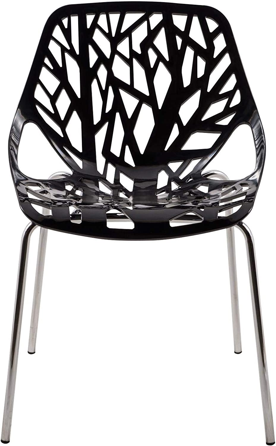 LeisureMod Forest Modern Dining Side Chair with Chrome Legs (Black)