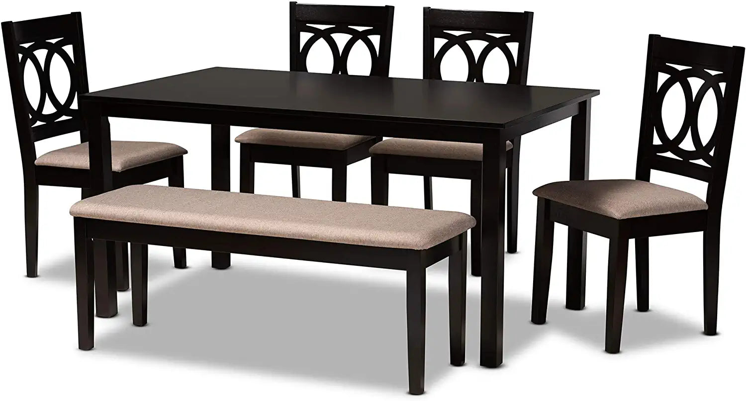 Baxton Studio Bennett Modern and Contemporary Sand Fabric Upholstered and Dark Brown Finished Wood 6-Piece Dining Set