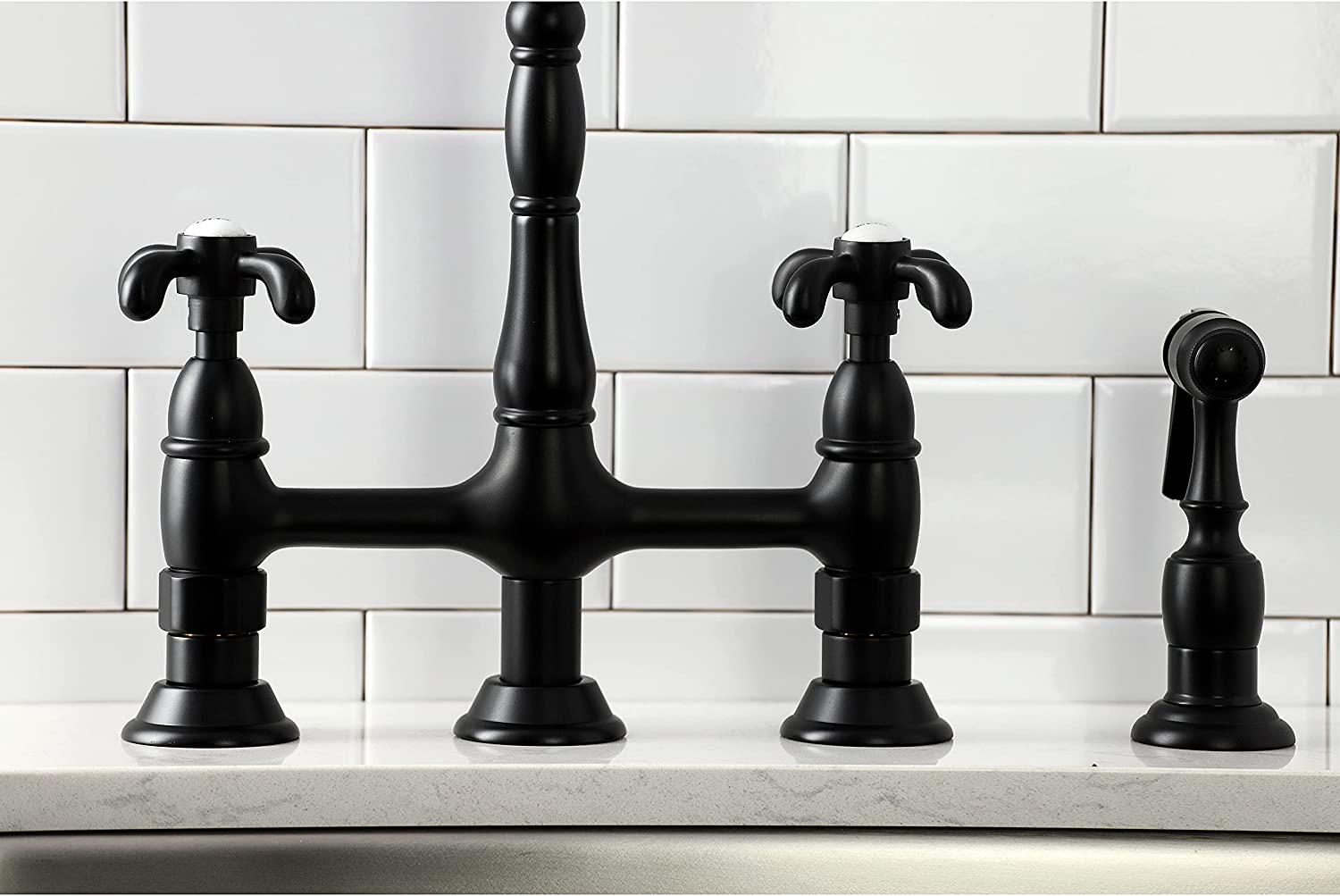 Kingston Brass KS1270TXBS French Country Bridge Kitchen Faucet, Matte Black