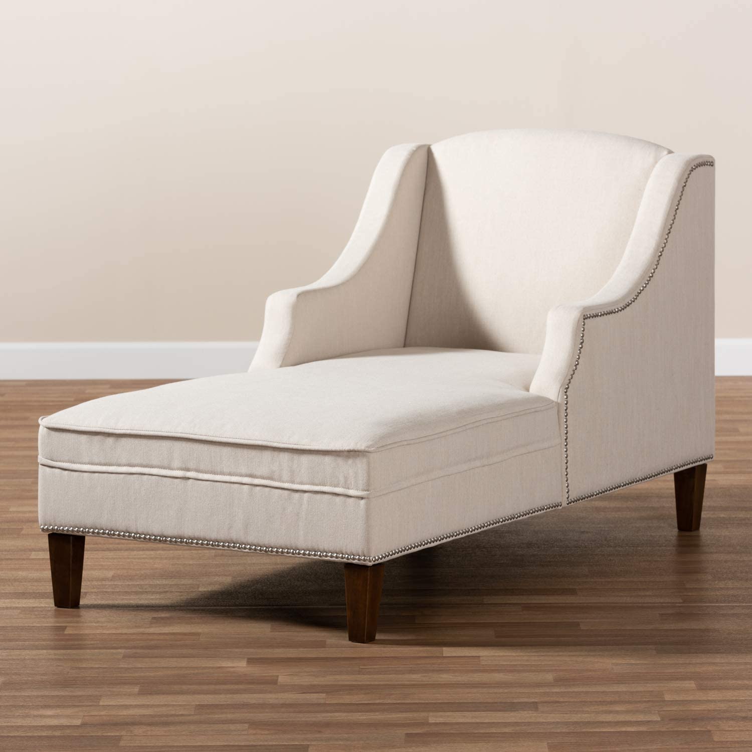Baxton Studio Leonie Modern and Contemporary Beige Fabric Upholstered Wenge Brown Finished Chaise Lounge