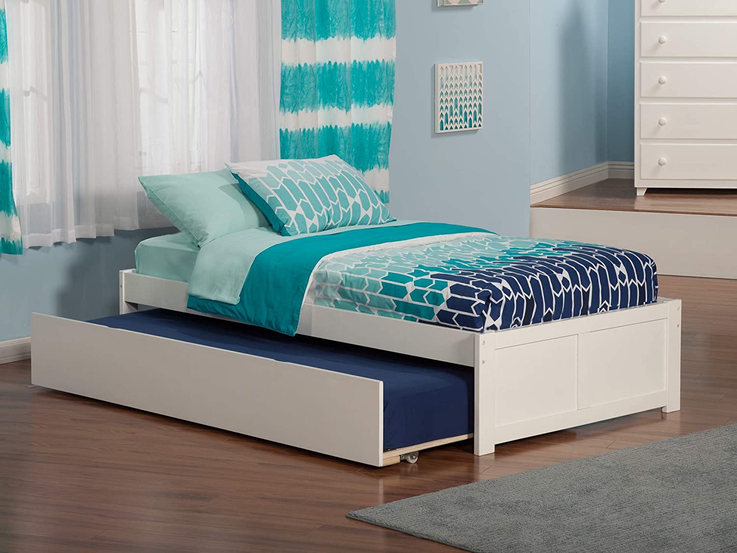 Concord Twin Extra Long Platform Bed with Footboard and Twin Extra Long Trundle in White