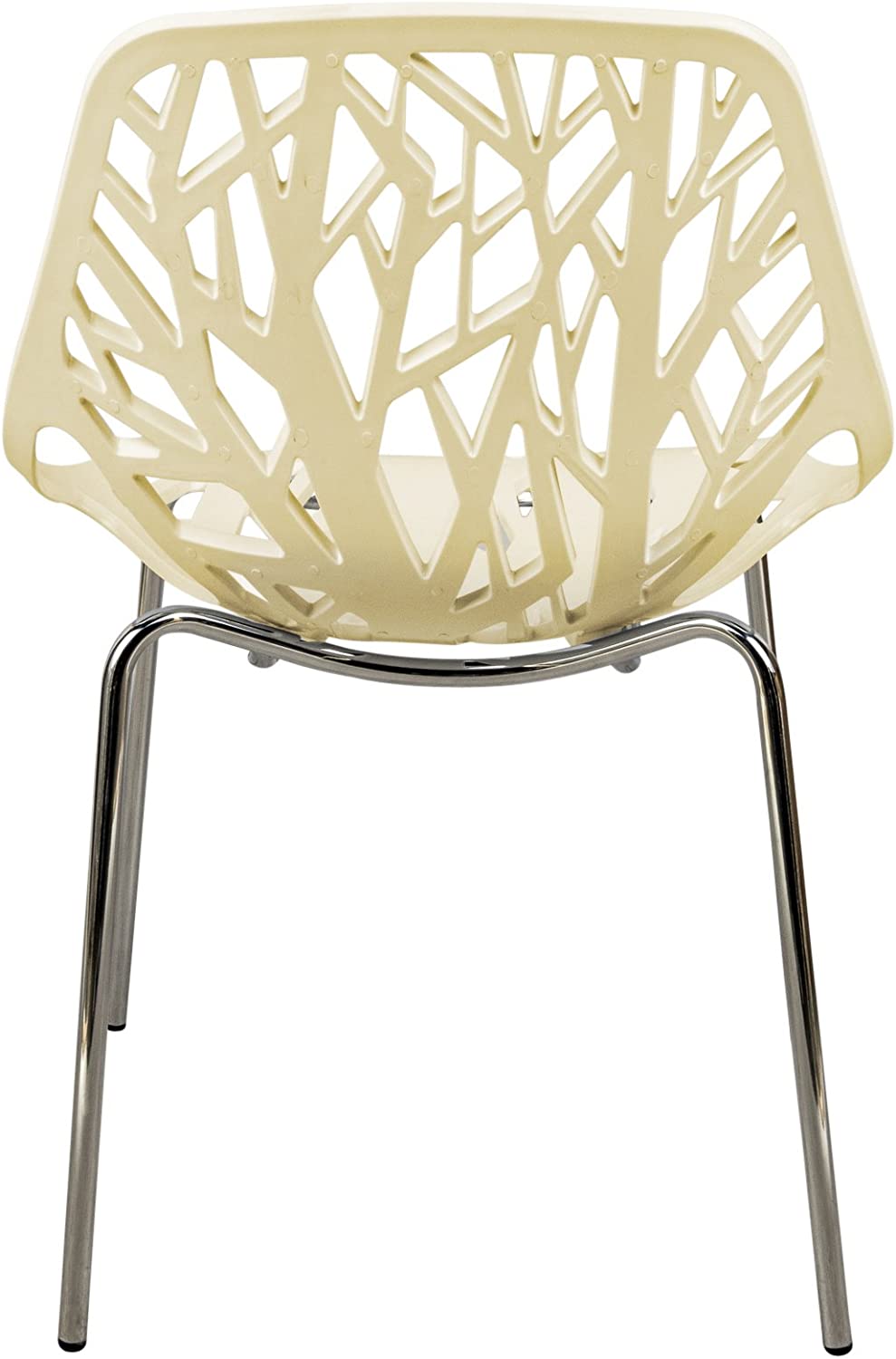 LeisureMod Forest Modern Dining Chair with Chromed Legs, Set of 2 (White)