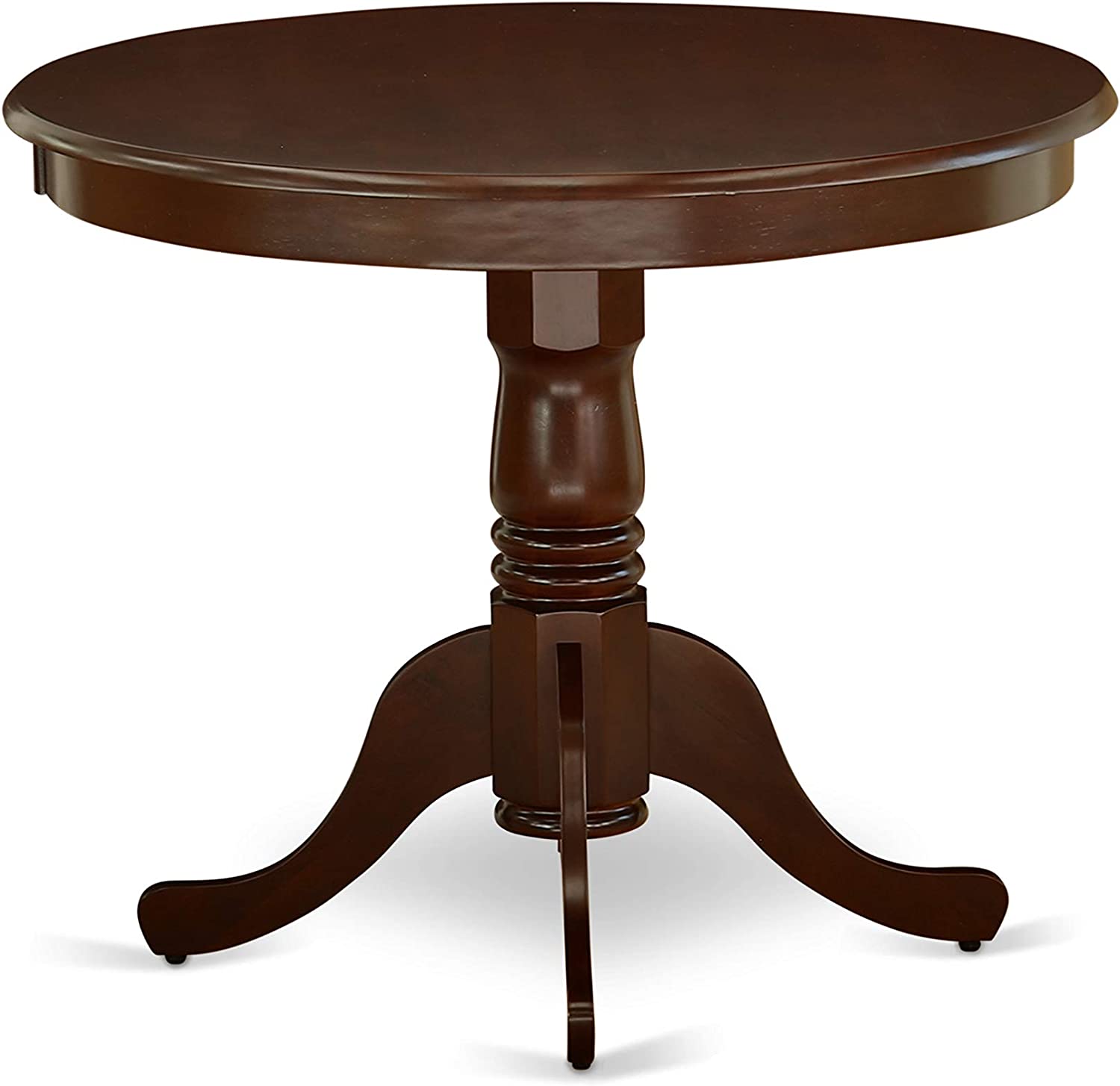East West Furniture 5Pc Round 36&#34; Table And 4 Parson Chair With Mahogany Leg And Linen Fabric Dark Coffee, 5
