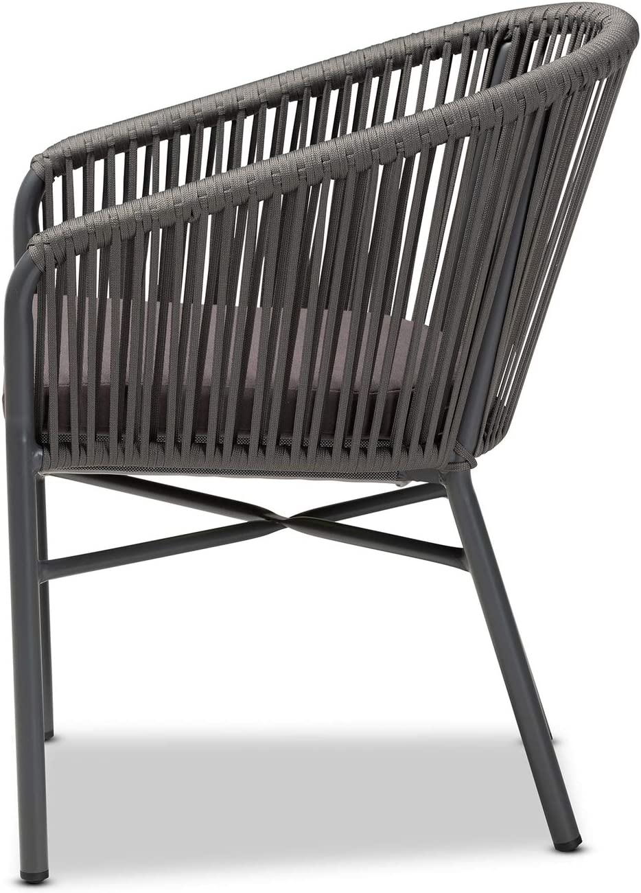 Baxton Studio Marcus Modern and Contemporary Grey Finished Rope and Metal Outdoor Dining Chair