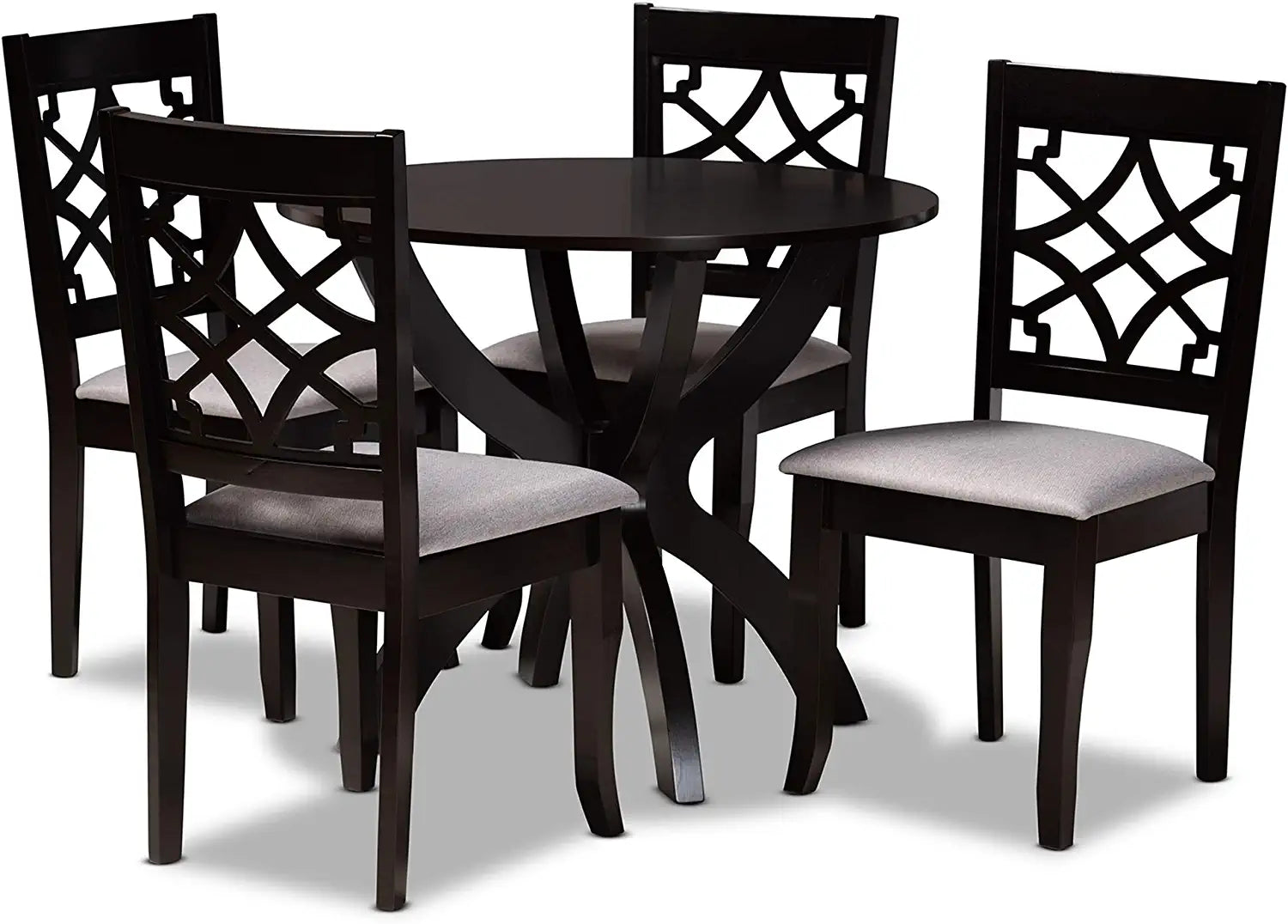 Baxton Studio Sandra Modern and Contemporary Grey Fabric Upholstered and Dark Brown Finished Wood 5-Piece Dining Set