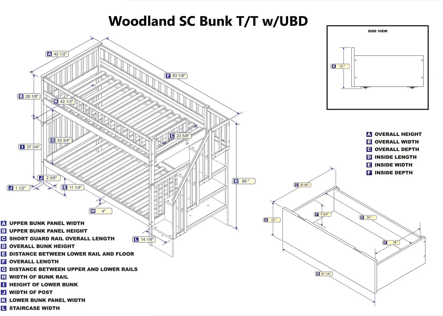 Atlantic Furniture Woodland Staircase Bunk Bed Twin Over Full with 2 Urban Bed Drawers in Grey