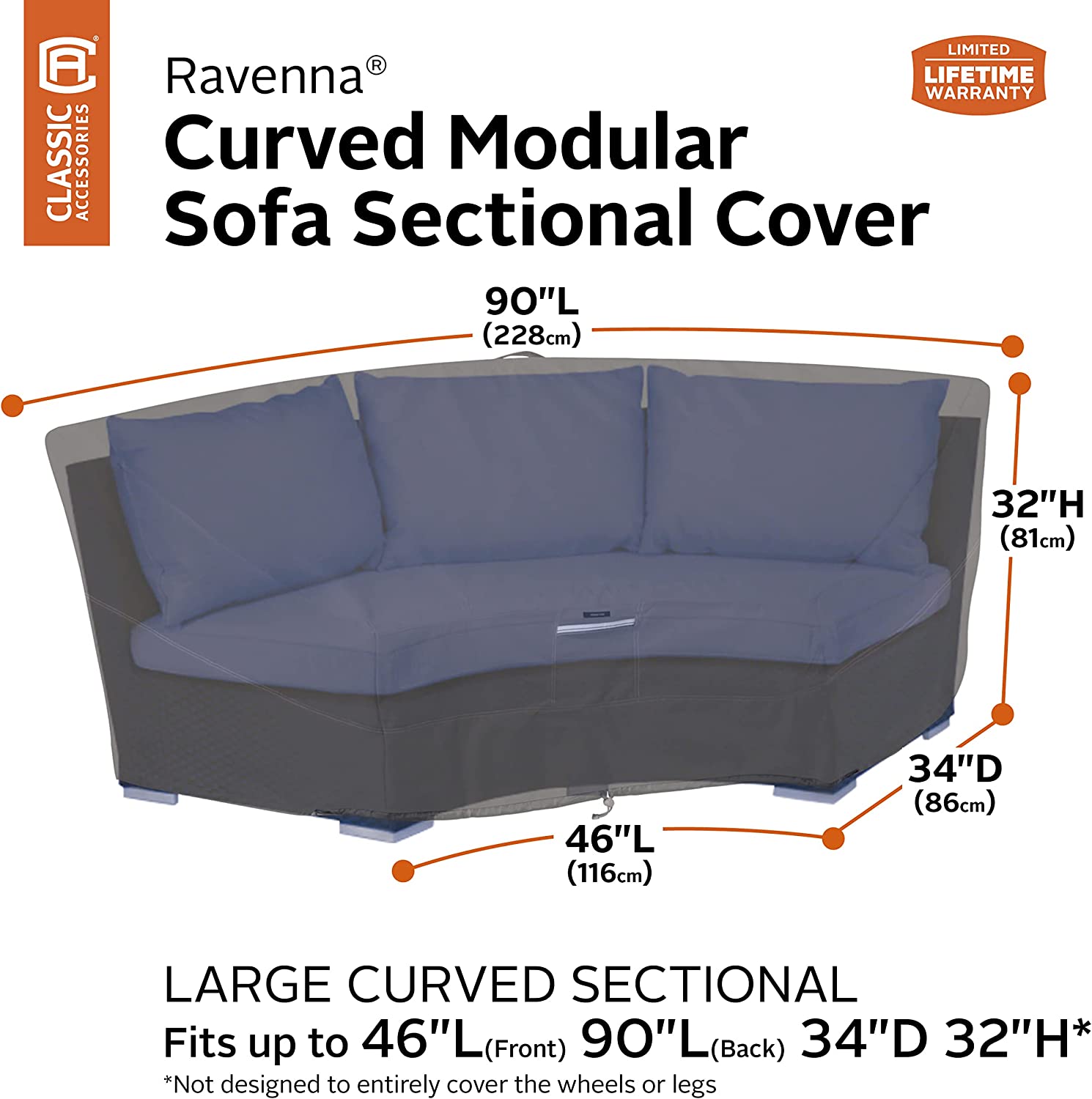 Classic Accessories Ravenna Water-Resistant 46 Inch Patio Curved Modular Sectional Sofa Cover, Patio Furniture Covers