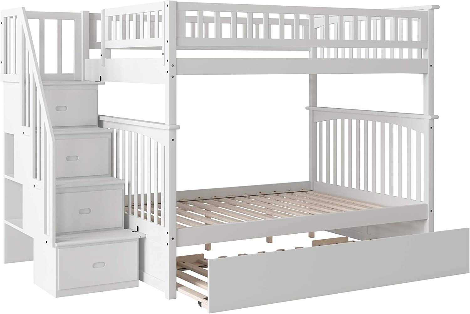 AFI Columbia Staircase Bunk with Turbo Charger and Full Size Urban Trundle, Full/Full, White