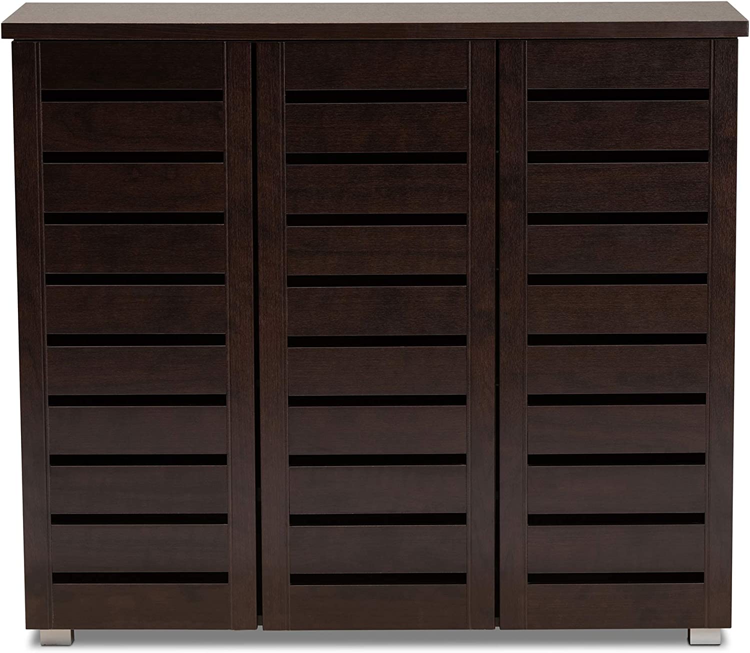 Wholesale Interiors Baxton Studio Adalwin Modern and Contemporary 3-Door Dark Brown Wooden Entryway Shoes Storage Cabinet