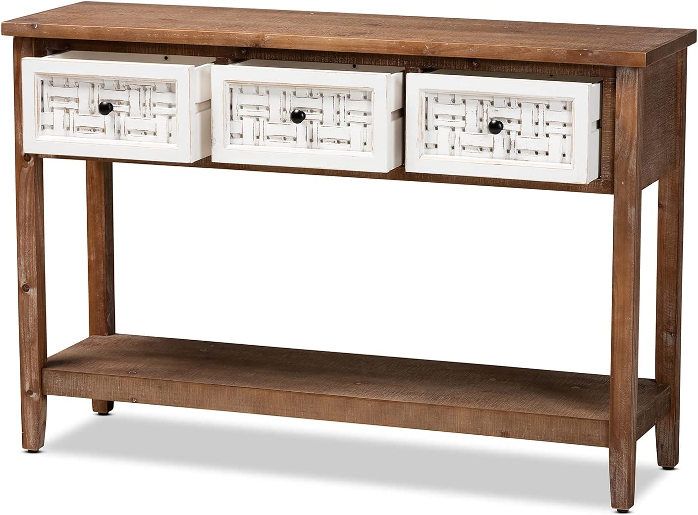 Baxton Studio Bonilla Traditional and Rustic Two-Tone White and Walnut Brown Finished Wood 3-Drawer Console Table