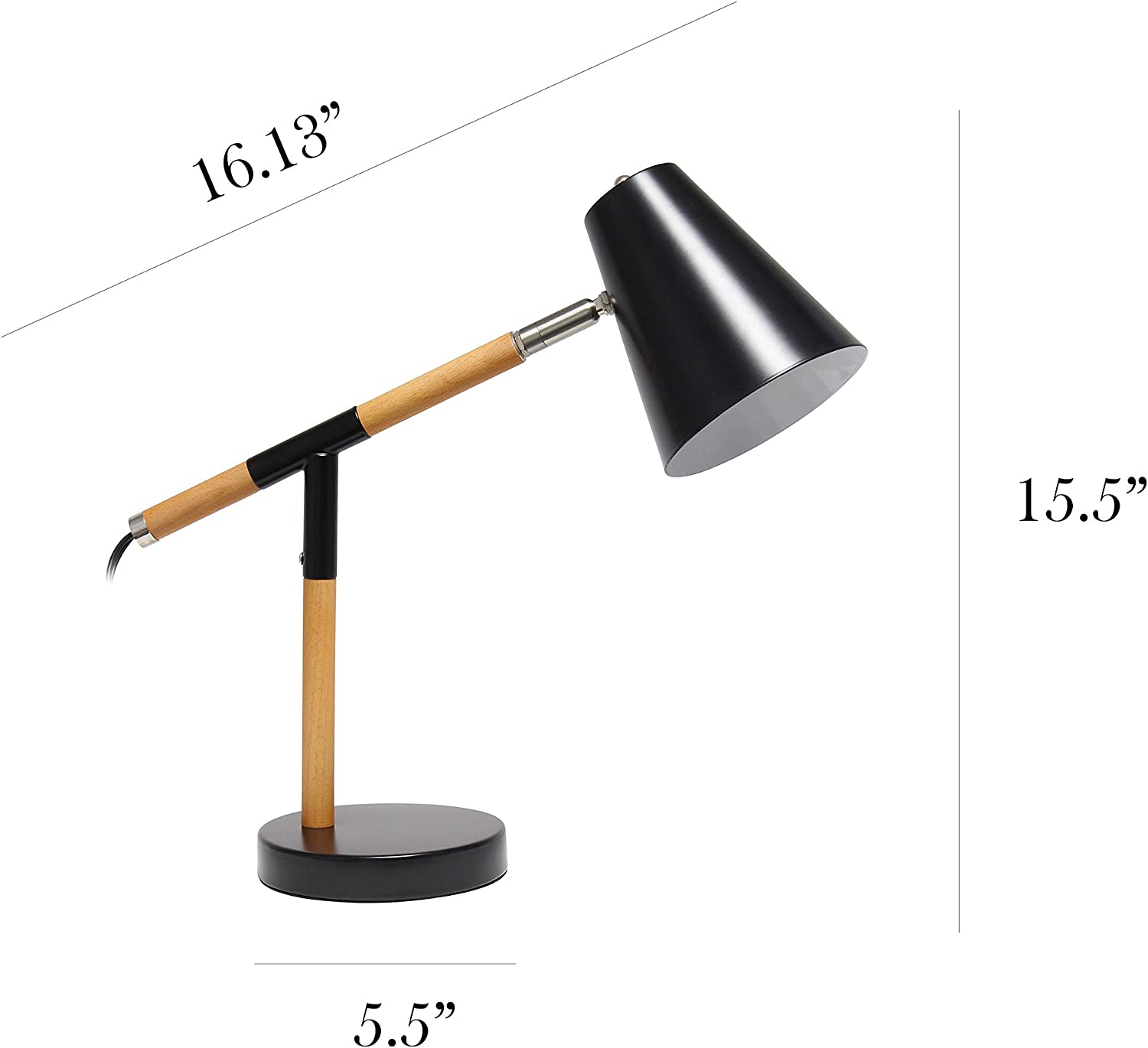 Simple Designs LD1059-BLK Matte and Wooden Pivot Desk Lamp, Black