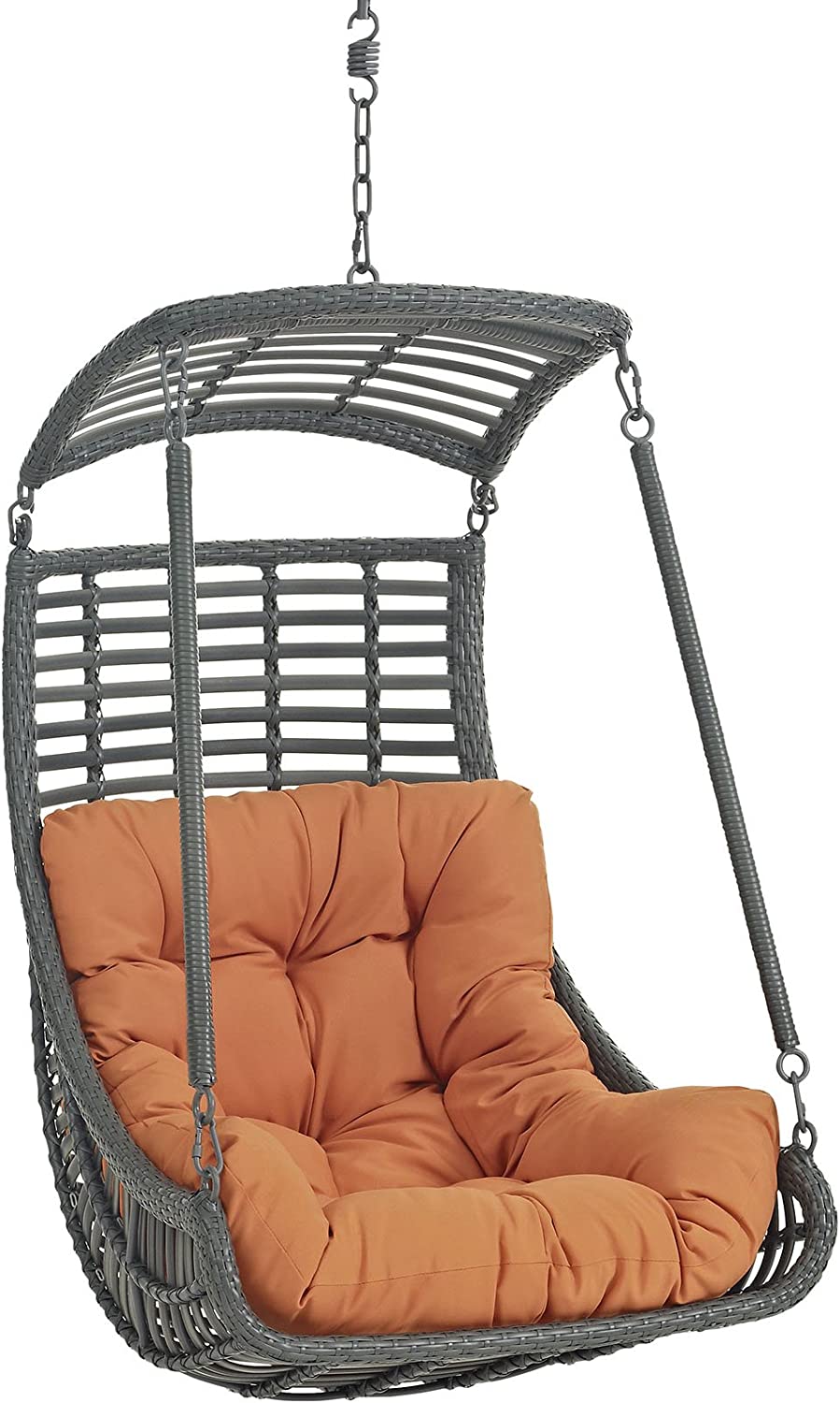 Modway EEI-2655-ORA-SET Jungle Outdoor Patio Porch Lounge with Hanging Steel Chain, Swing Chair Without Stand, Orange