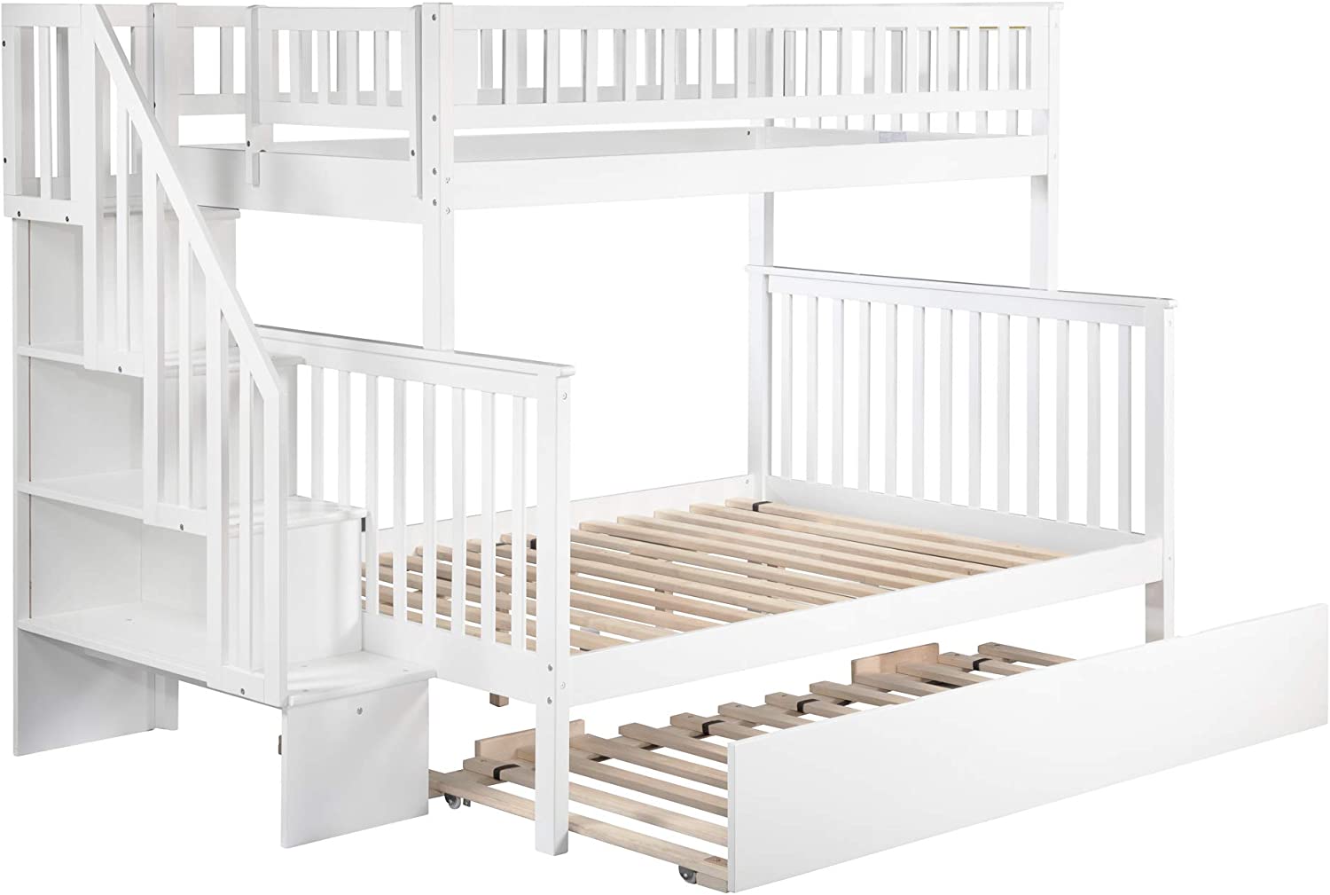 AFI Woodland Staircase Bunk with Turbo Charger and Twin Size Urban Trundle, Full, White