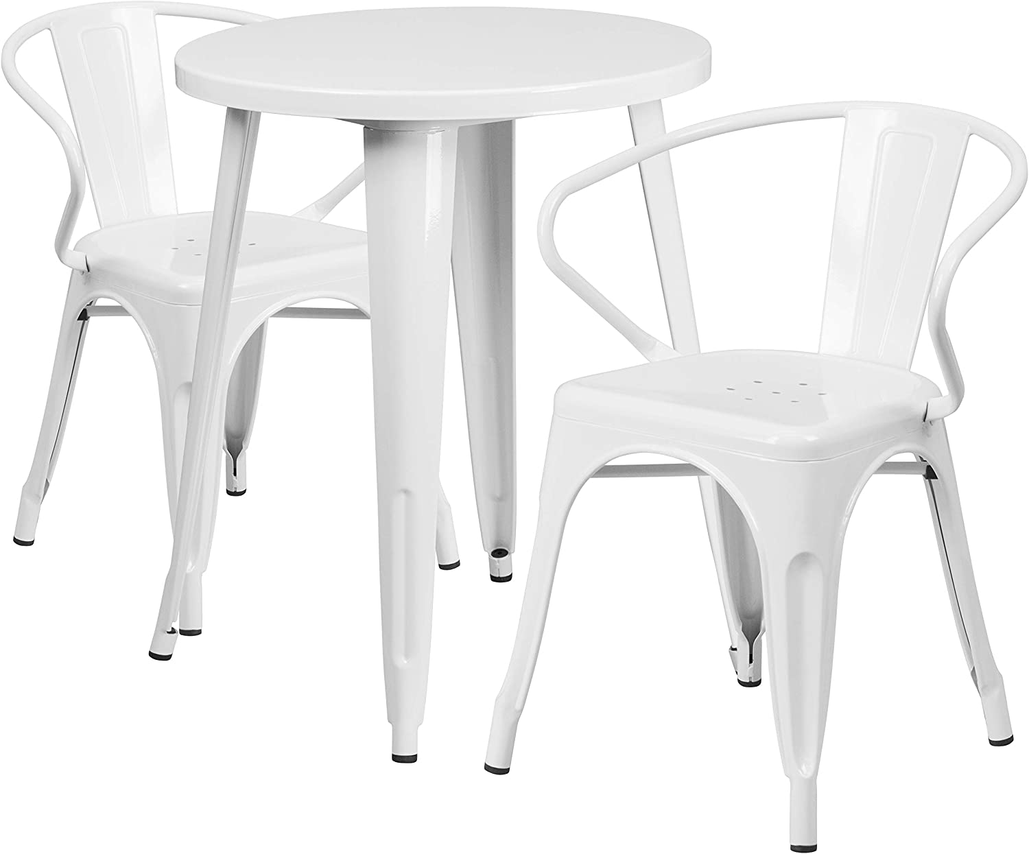 Flash Furniture Commercial Grade 24&#34; Round White Metal Indoor-Outdoor Table Set with 2 Arm Chairs