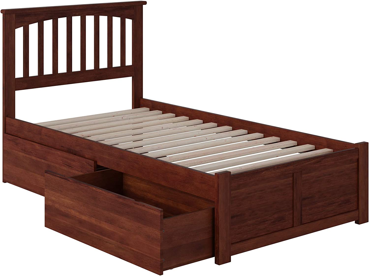 AFI Mission Platform Flat Panel Footboard and Turbo Charger with Urban Bed Drawers, Twin, Walnut