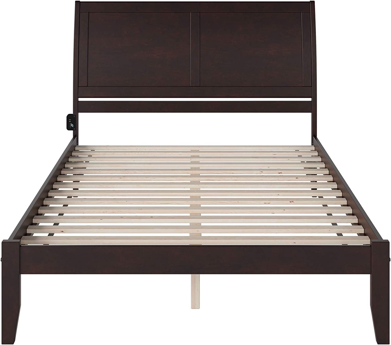 Atlantic Furniture Portland Platform Bed with Open Footboard and Turbo Charger, Queen, Espresso