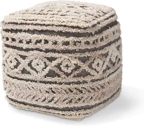 Baxton Studio Cronin Moroccan Inspired Beige and Brown Handwoven Hemp Pouf Ottoman