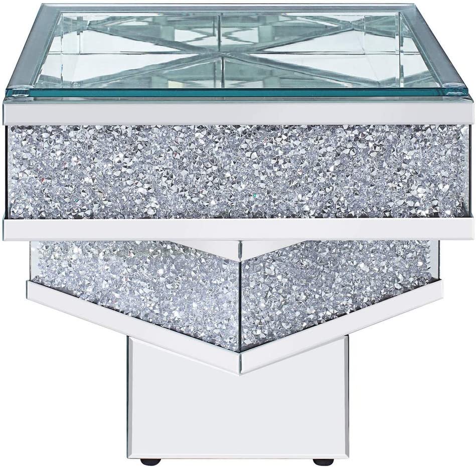 ACME Furniture End Table, Mirrored and Faux Diamonds