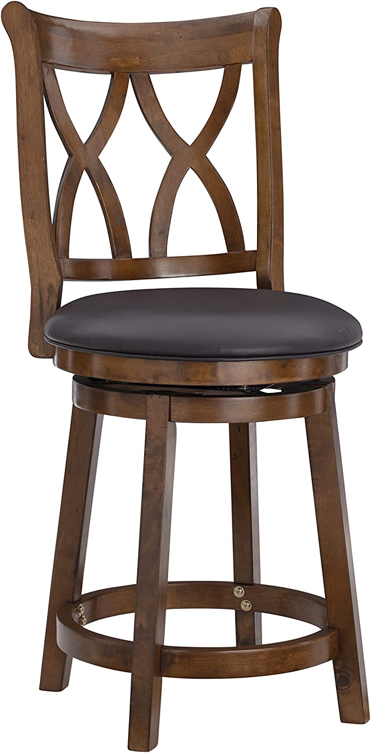 Powell Furniture Carmen Circular Bross Counter Stool, Espresso Wood with Black Upholstered Seat,