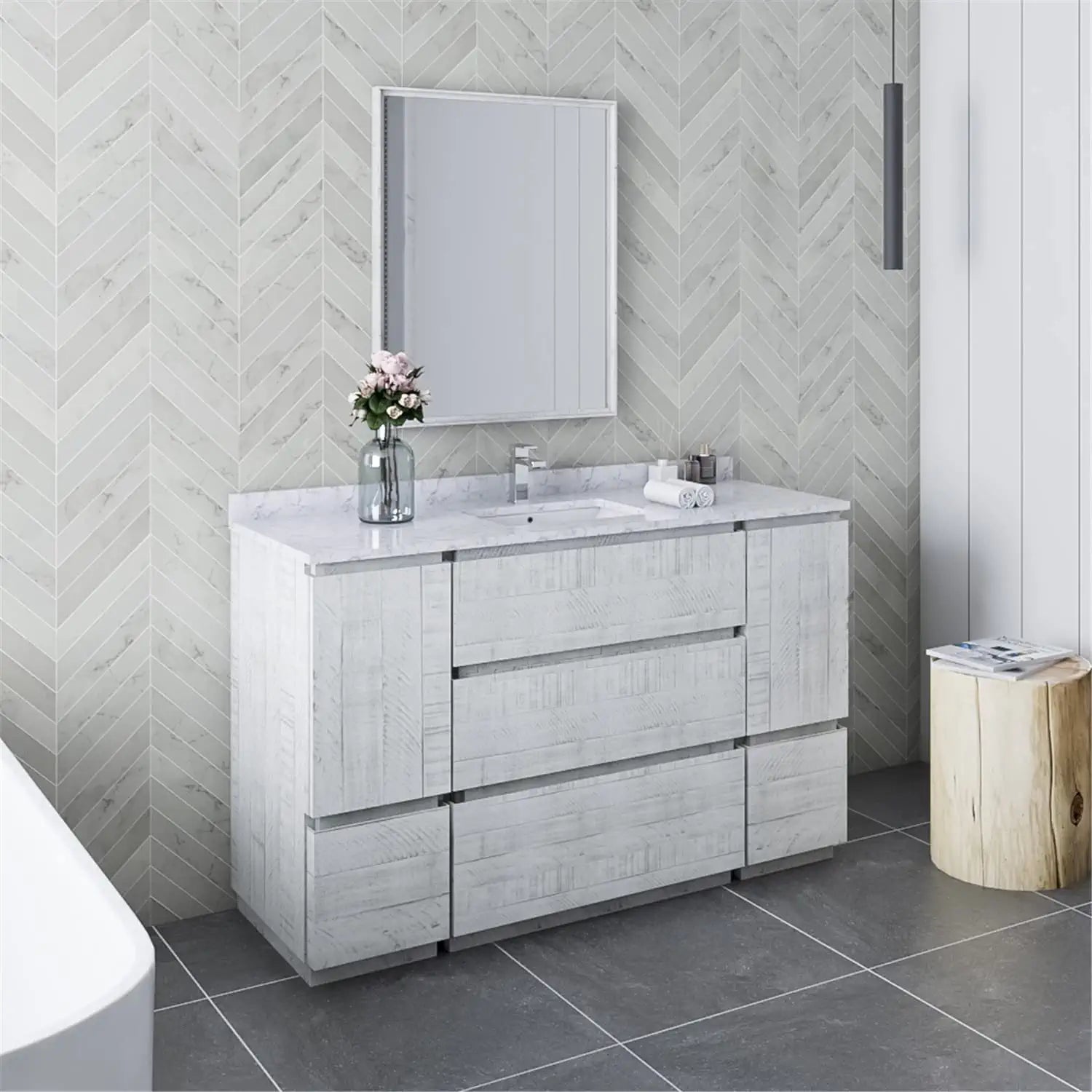 Fresca Formosa 54&#34; Floor Standing Modern Bathroom Vanity w/Mirror in Rustic White