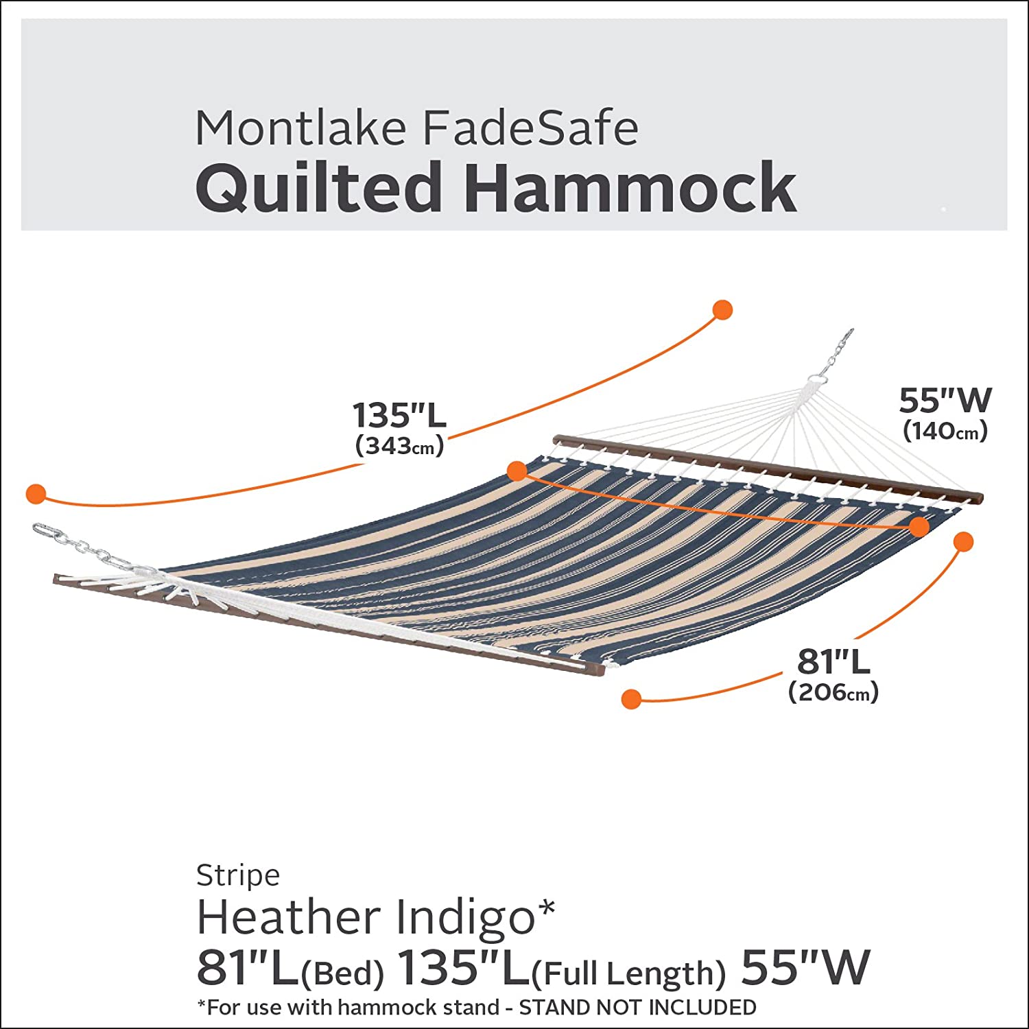 Classic Accessories Montlake FadeSafe Quilted Double Hammock, Heather Indigo/Antique Beige