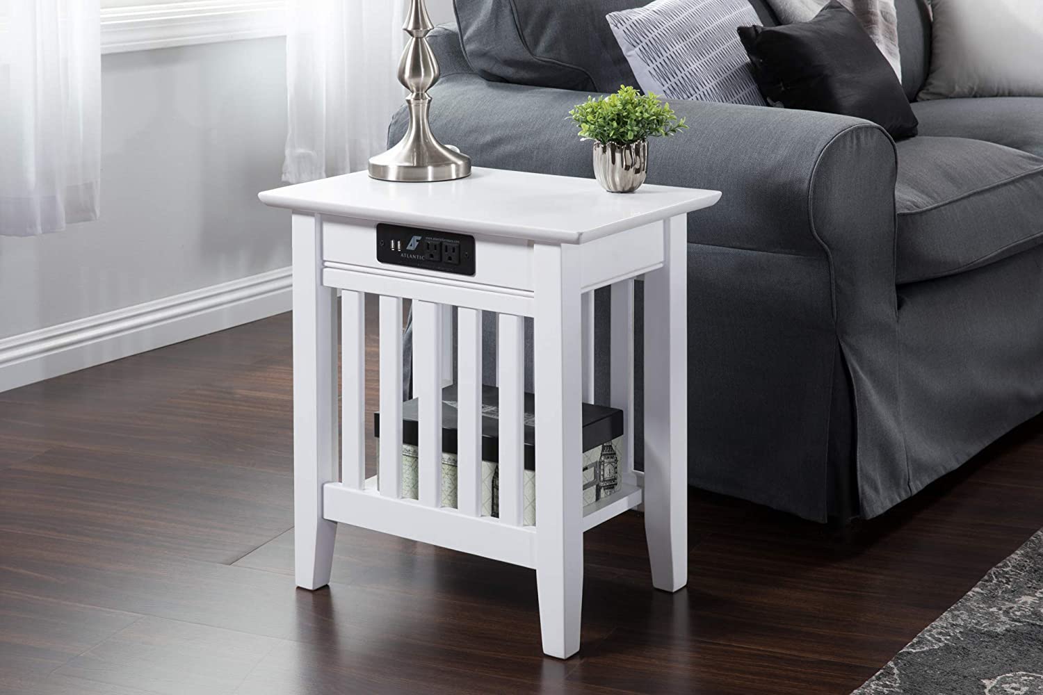 AFI Mission End Table, Chair Side (22&#34; x 14&#34;), White