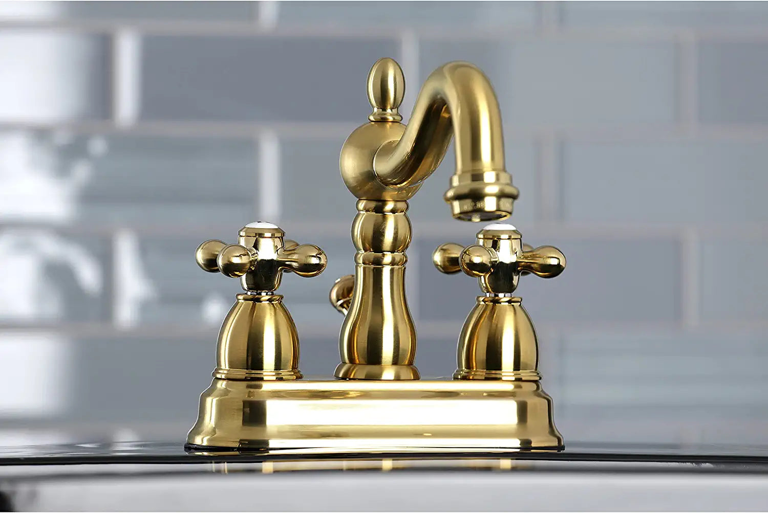 Kingston Brass KB1607AX 4 in. Centerset Bathroom Faucet, Brushed Brass