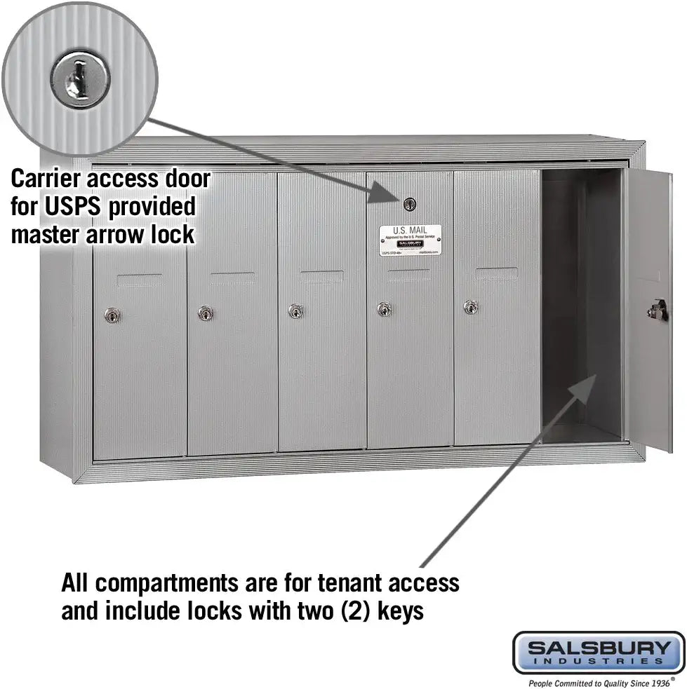 Salsbury Vertical Mailbox - 6 Doors - Aluminum - Surface Mounted - USPS Access