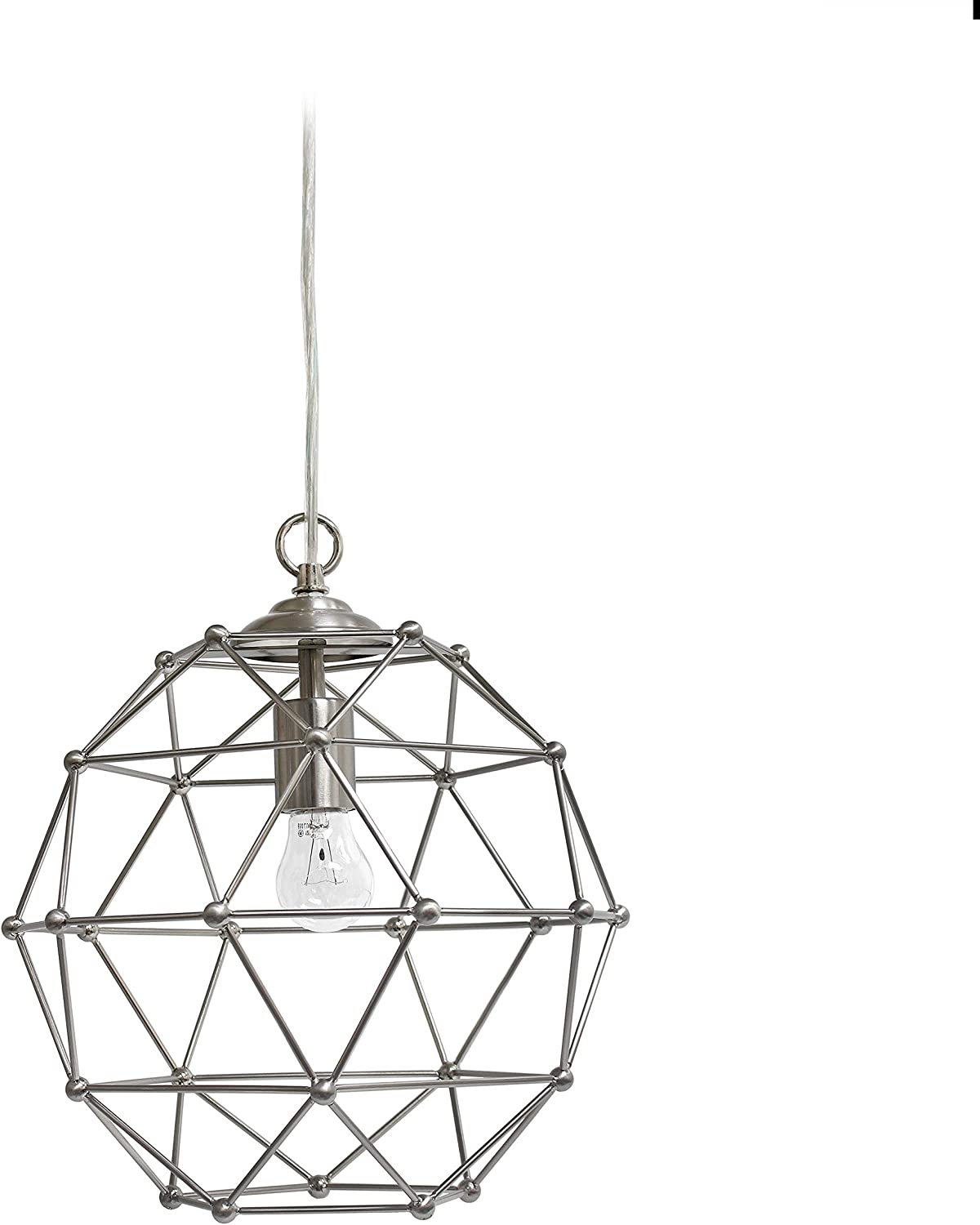 Elegant Designs PT1005-BSN 4 Light Hanging Industrial Ceiling Light Wire Cage Pendant, 18 Inch, Brushed Nickel