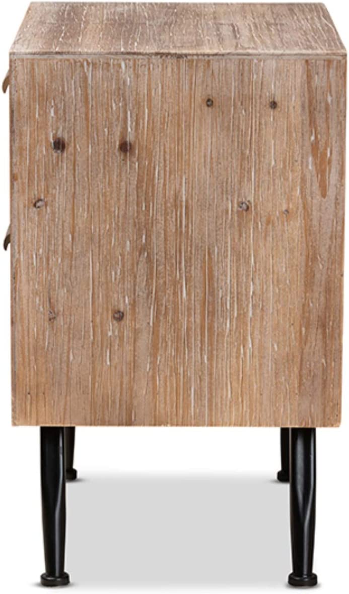 Baxton Studio Calida Mid-Century Modern Whitewashed Natural Brown Finished Wood and Rattan 2-Drawer Nightstand