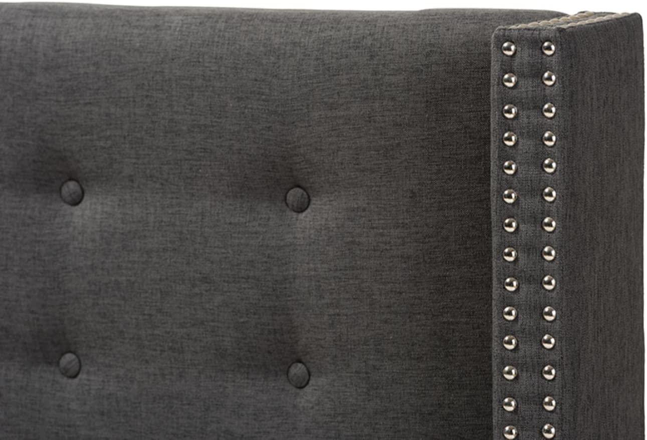 Baxton Studio Ginaro Modern and Contemporary Dark Grey Fabric Button-Tufted Nail Head Queen Size Winged Headboard Contemporary/Dark Grey/Fabric Polyester 100%&#34;/LVL/MDF/Foam/