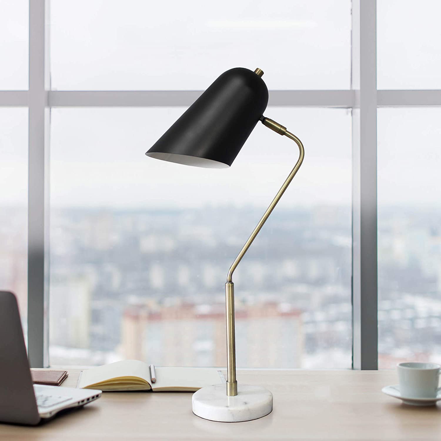 Lalia Home Decorative Asymmetrical Marble and Metal Desk Lamp with Black Sloped Shade