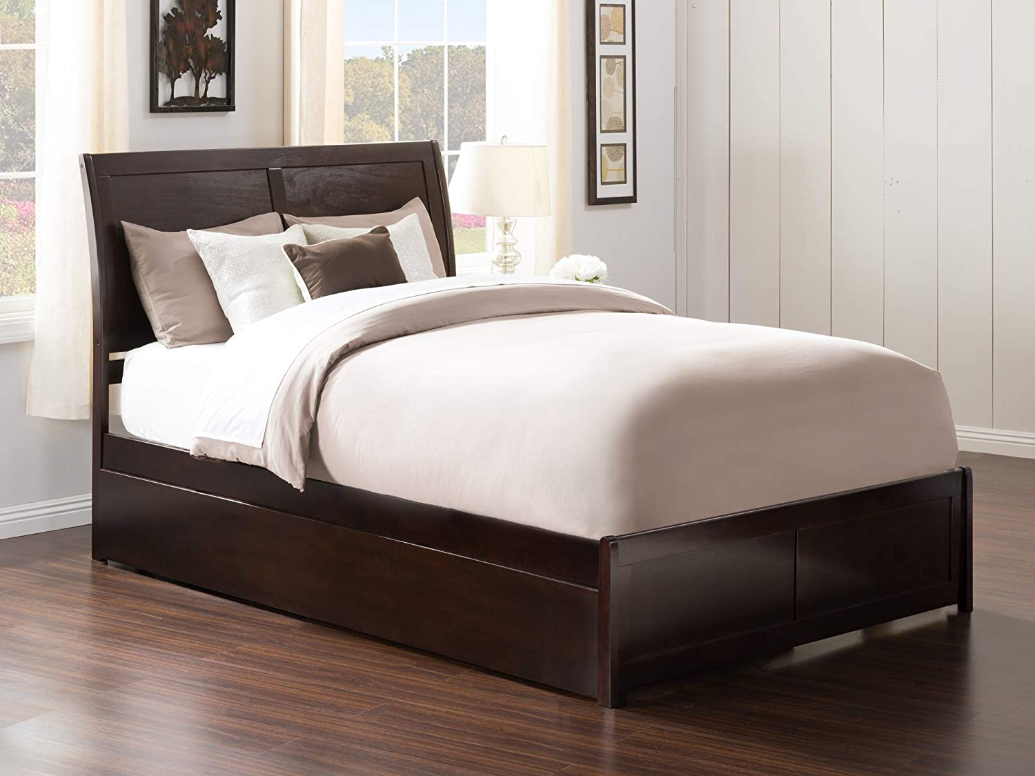 AFI Portland Platform Bed with Matching Footboard and Turbo Charger with Twin Size Urban Trundle, Full, Espresso