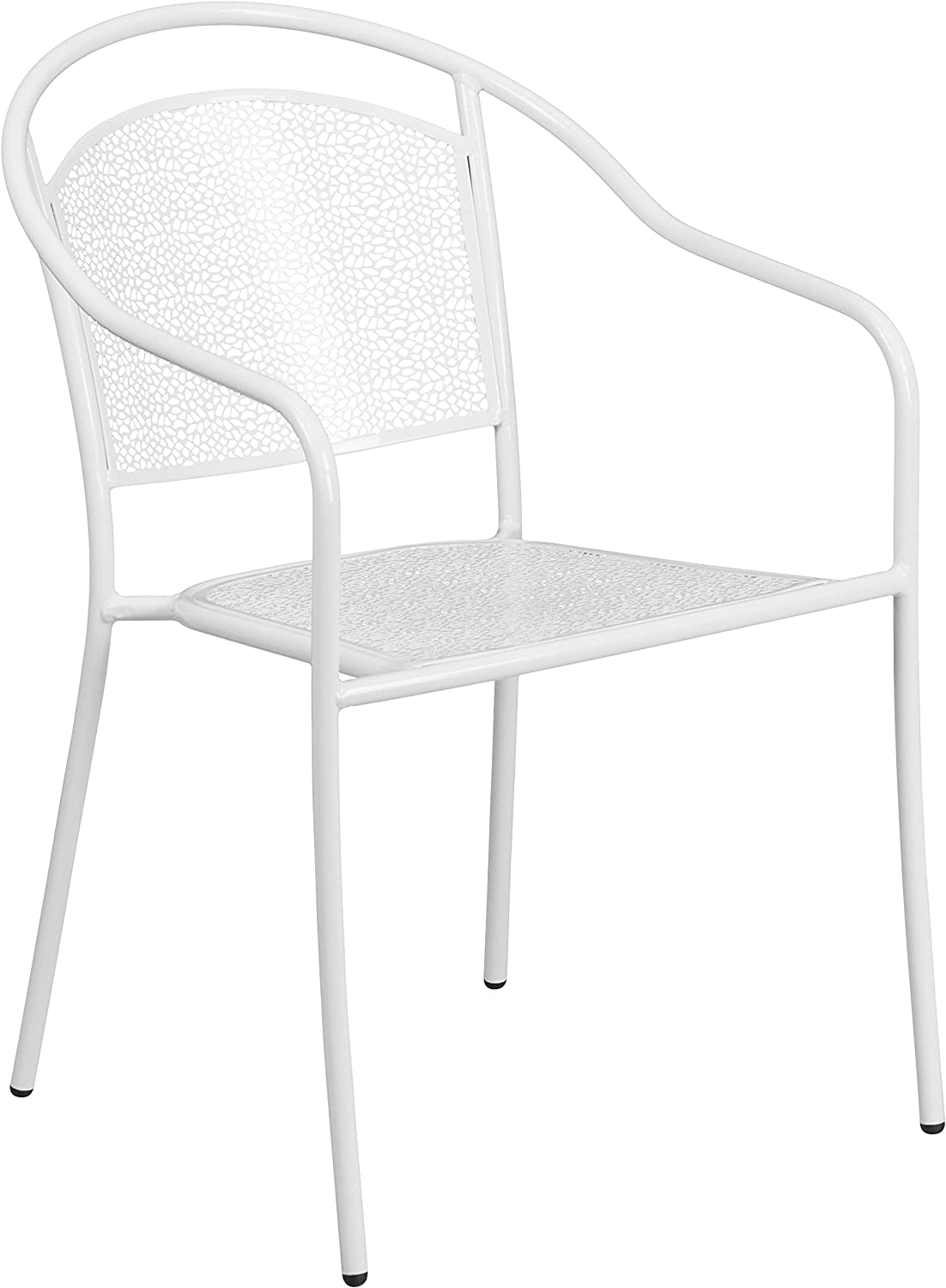 Flash Furniture Commercial Grade 35.5&#34; Square White Indoor-Outdoor Steel Patio Table Set with 4 Round Back Chairs