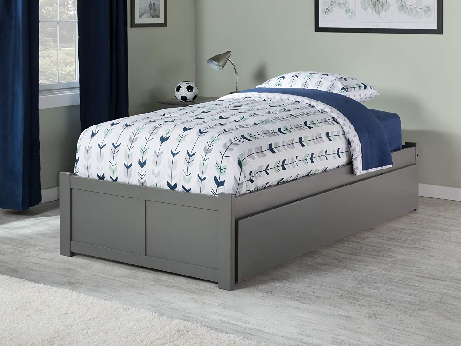 Concord Twin Extra Long Platform Bed with Footboard and Twin Extra Long Trundle in Grey