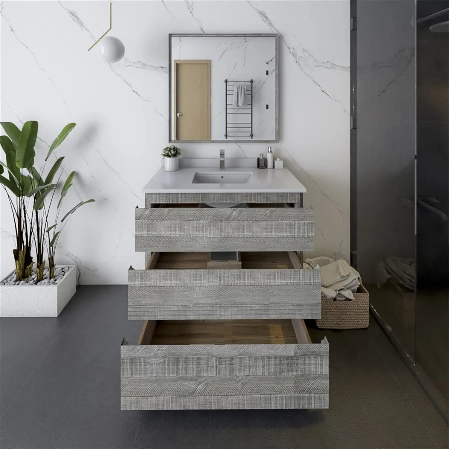 Fresca Formosa 36&#34; Floor Standing Modern Bathroom Cabinet w/Top &amp; Sink in Ash