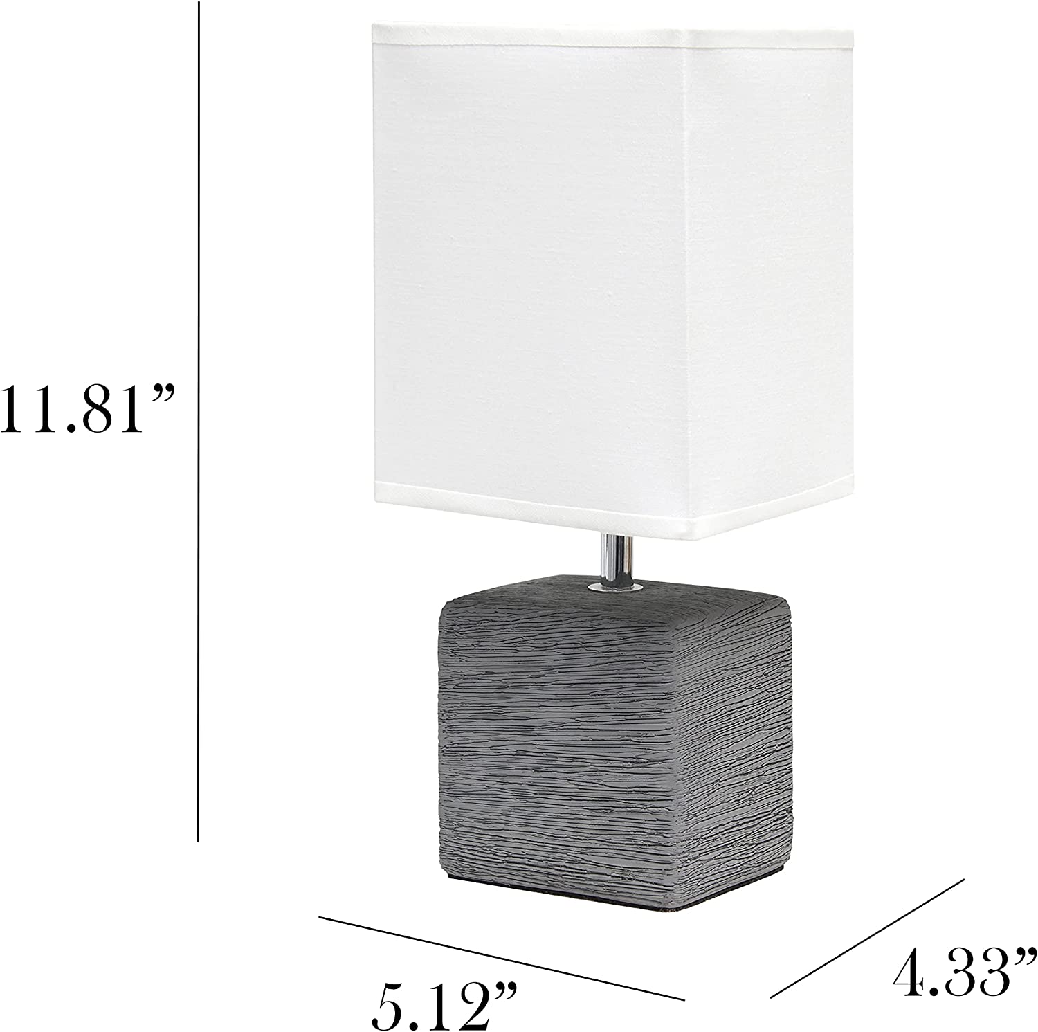 Simple Designs Petite Faux Stone Table Lamp with Fabric Shade, Off White with White Shade