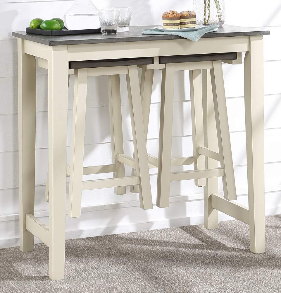 acme Yobanna 3-Piece Counter Height Set in Gray Oak &amp; Antique White Finish
