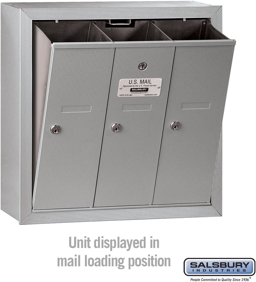 Salsbury Industries 3503ASP Surface Mounted Vertical Mailbox with Master Commercial Lock, Private Access and 3 Doors, Aluminum