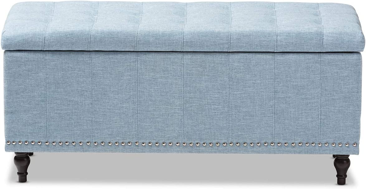 Baxton Studio Kaylee Modern Classic Light Blue Fabric Upholstered Button-Tufting Storage Ottoman Bench