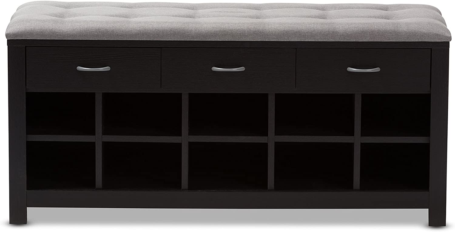 Baxton Studio 10 Cubby Upholstered Shoe Storage Bench in Gray
