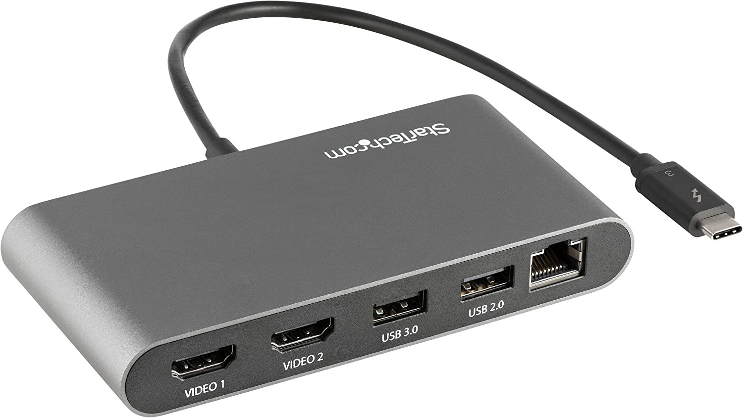StarTech.com Thunderbolt 3 Mini Dock - Portable Dual Monitor Docking Station w/HDMI 4K 60Hz, 2X USB-A Hub (3.0/2.0), GbE - 11in/28cm Cable - TB3 Multiport Adapter - Mac/Windows (TB3DKMHDL)