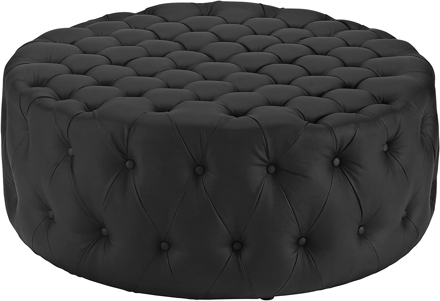 Modway Amour Faux Leather Button-Tufted Round Ottoman in Black